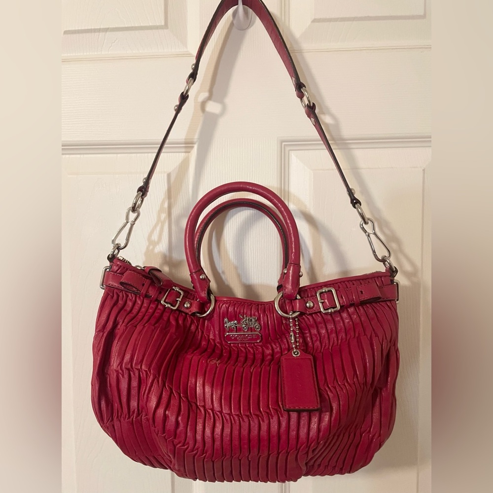 Red vintage Coach purse , Coach Madison pleated leather bag